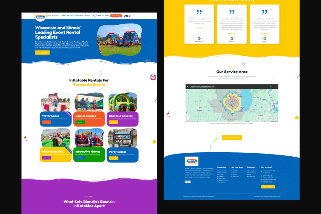 Inflatables company website from portfolio