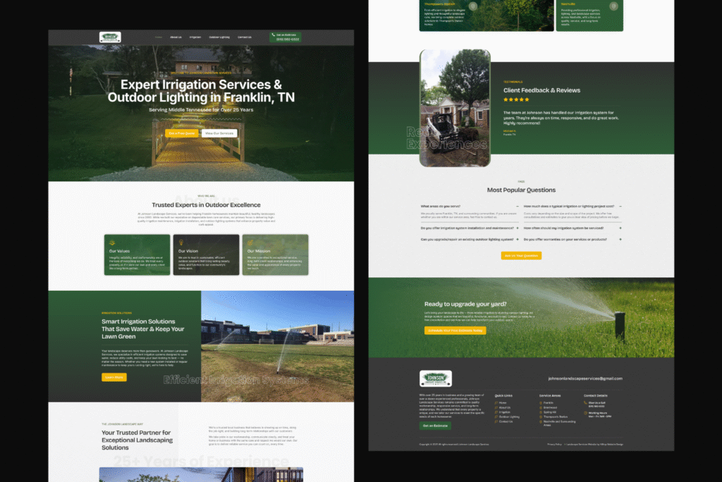 Johnson landscape services | website mockups