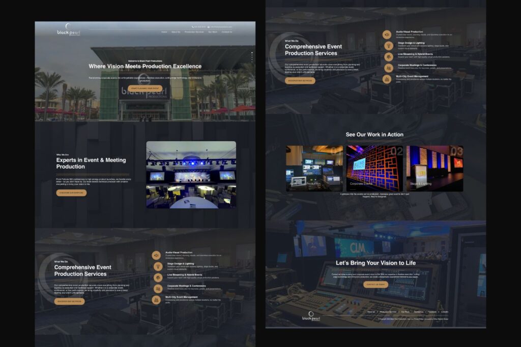 Black pearl productions website mockup