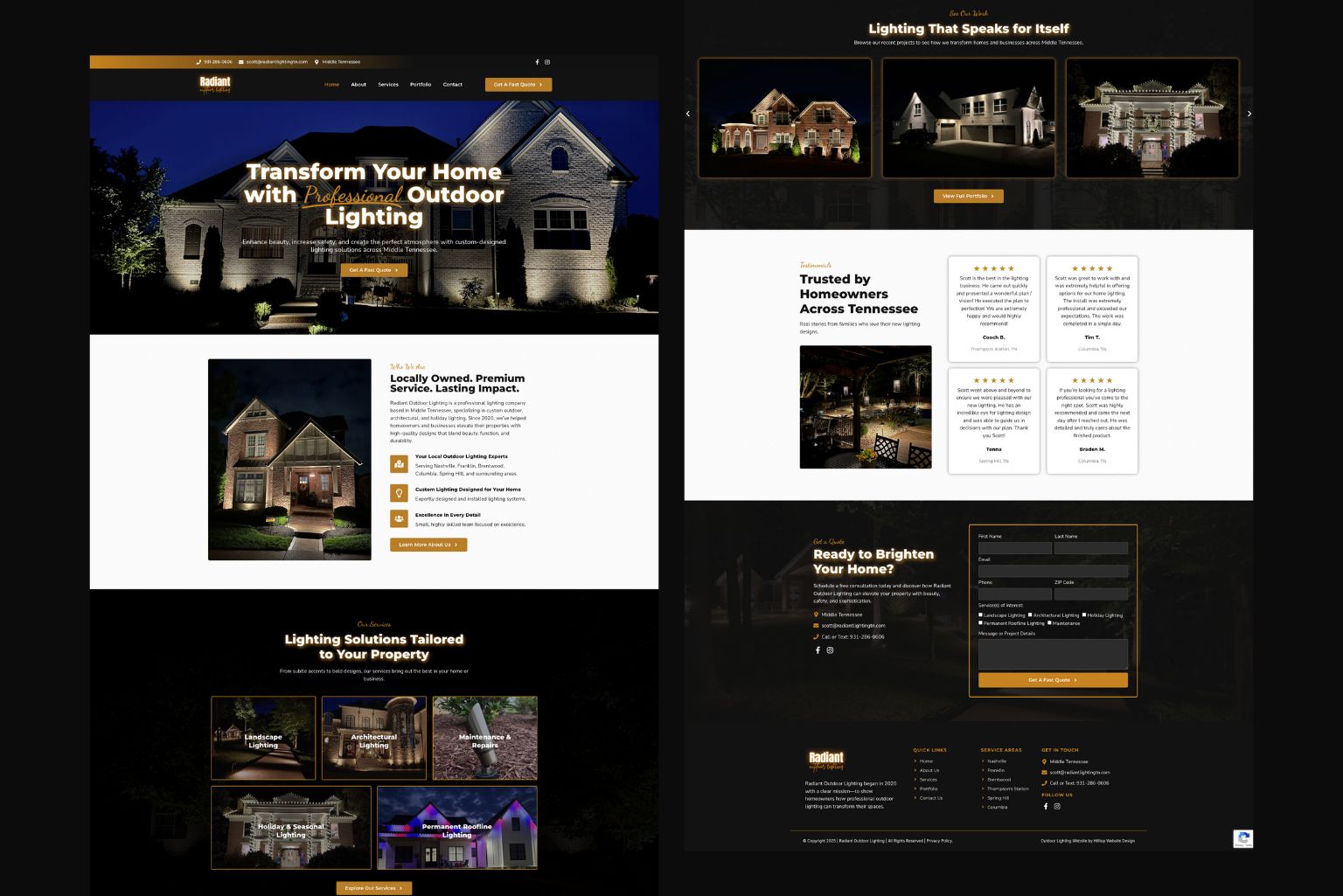 Radiant Outdoor Lighting - Website Mockup